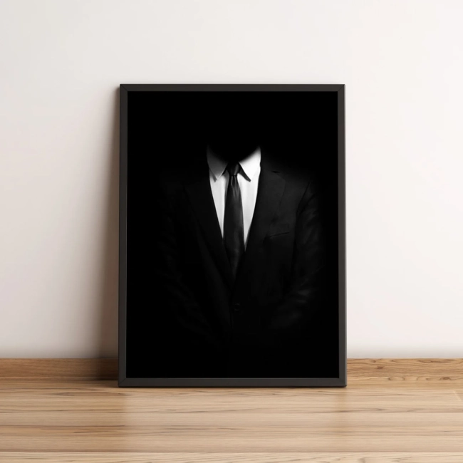 Quadro Homem de Terno Minimalista em Preto e Branco 2697