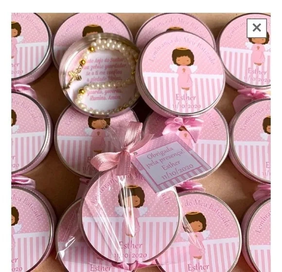 Lembrancinha Anjinho com mini terço Rosa