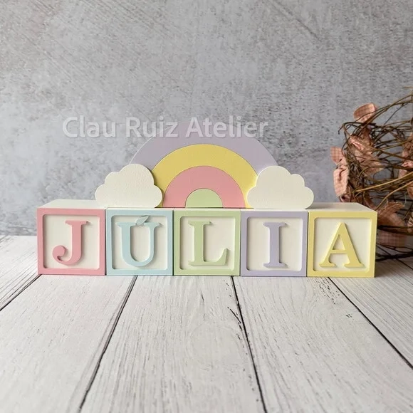 Tons Pastel Cubos 6x6cm Ts + Arco Íris. Decoração Bebê