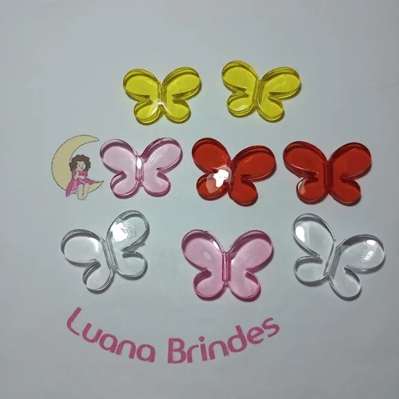 Borboleta Acrílico Colorido Passante 2,5cm Pct 20 Unids