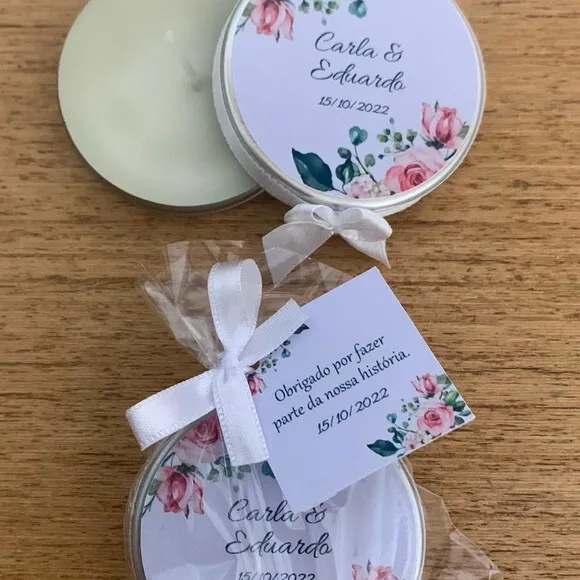 Lembrancinha Casamento Vela Aromática Floral Rosa e Verde