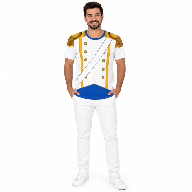 Camiseta Adulto Príncipe Encantado Azul e Branco – Fantasia Temática Masculina para Festas e Cosplay | Ricardo Fantasias