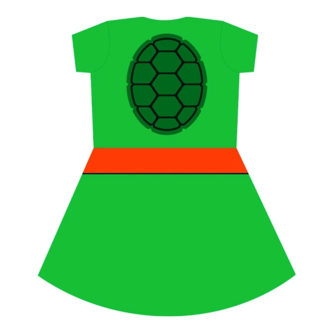 Vestido Infantil Fantasia Tartaruga Feminino Frente e Costas