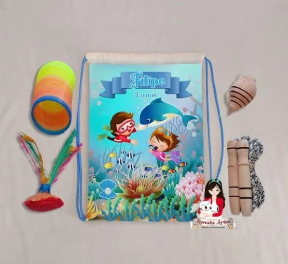 Mochila Boa Infância Personalizada Tema Fundo do Mar