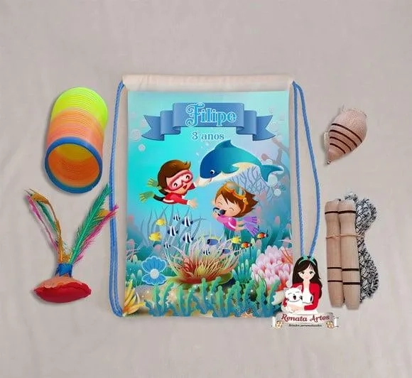 Mochila Boa Infância Personalizada Tema Fundo do Mar