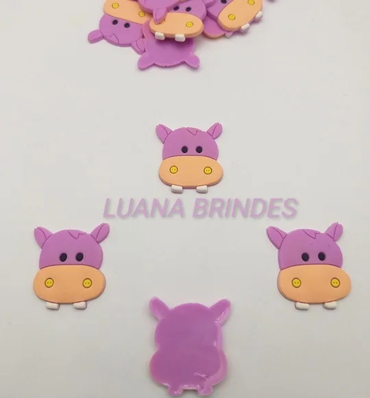 Aplique carinha de hipopótamo emborrachado - pct com 10 unid