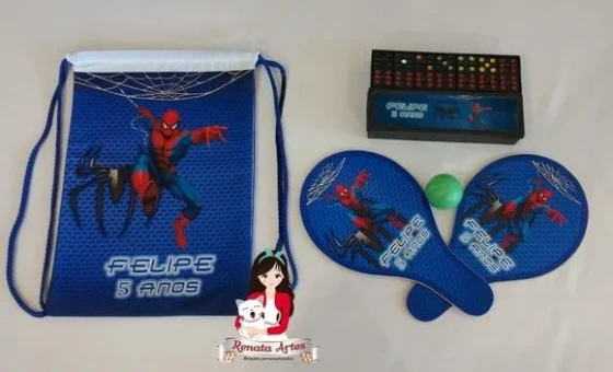 Mochila Ping Pong +dominó Tema Homem Aranha Azul