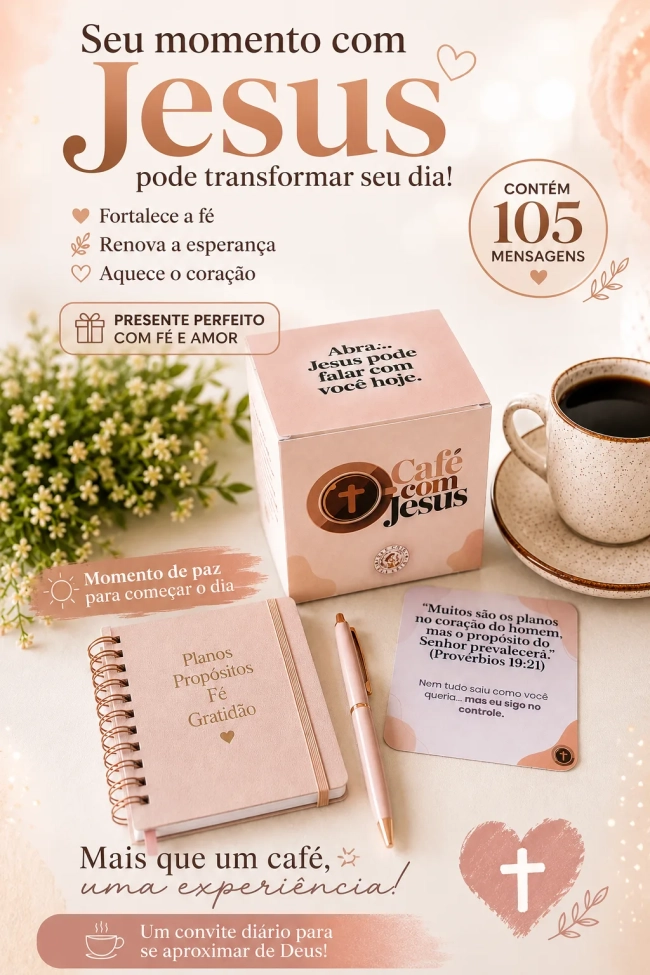 Café com Jesus  | 105 Mensagens Bíblicas | Caixinha Devocional Cristã | Presente Evangélico | Versículos Inspiradores