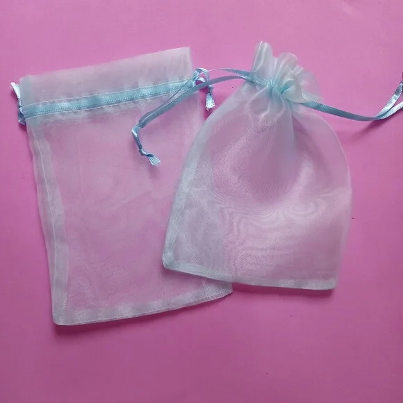 Saquinho Organza Organza Azul com Fita 10x16cm