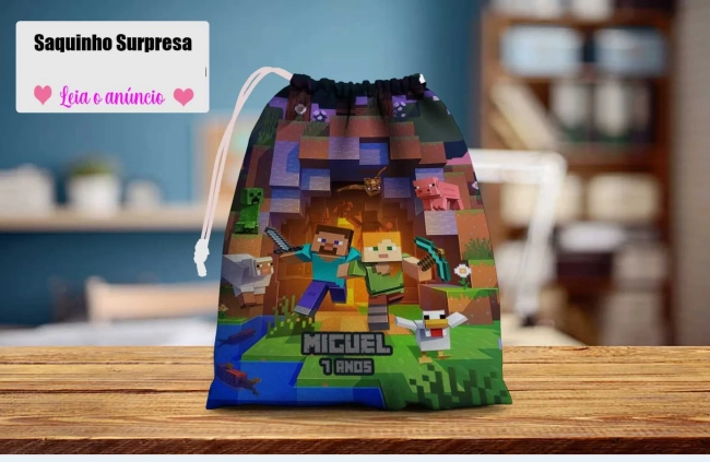 Saquinho Supresa para lembrancinhas do Minecraft