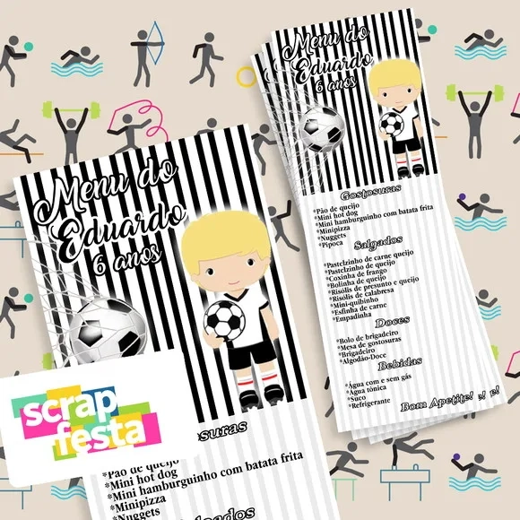 Menu Cardápio Personalizado Festa Futebol Esporte