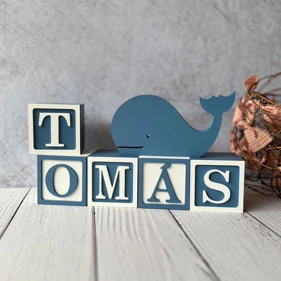 Baleia + Cubos 6x6cm Ts Decoração Bebê Fundo do Mar