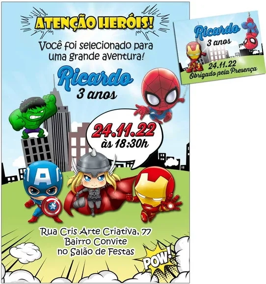 Convite Digital C/tag Super Heróis Vingadores Baby