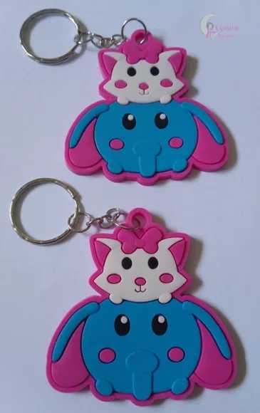 Chaveiro Gatinha com Elefante de Borracha - Pct C/3 Unid