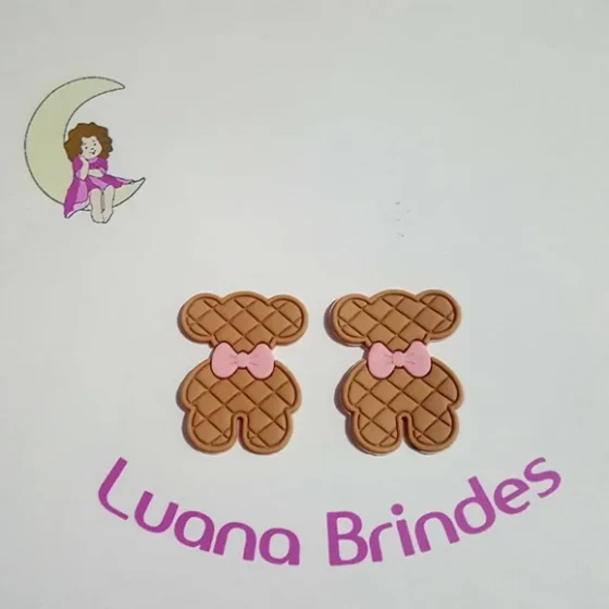 Aplique Ursinho Biscoito de Borracha Marrom Pct 7 unidades