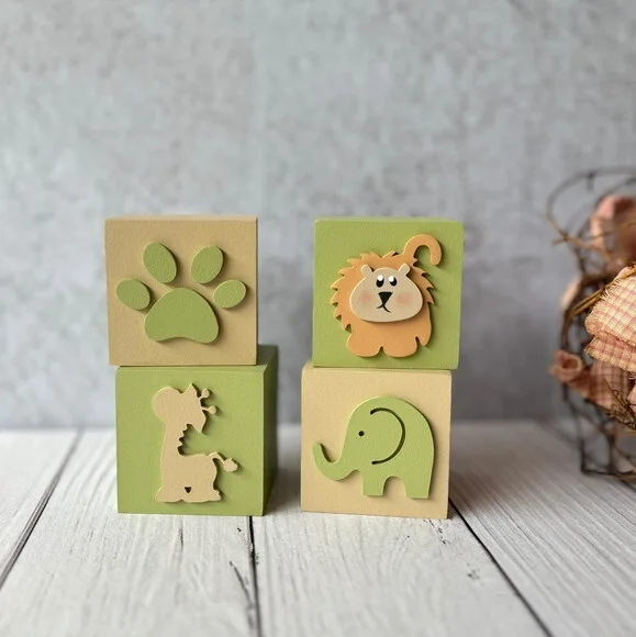 Safari Bichos Cubos 6x6cm - Decoração Bebê