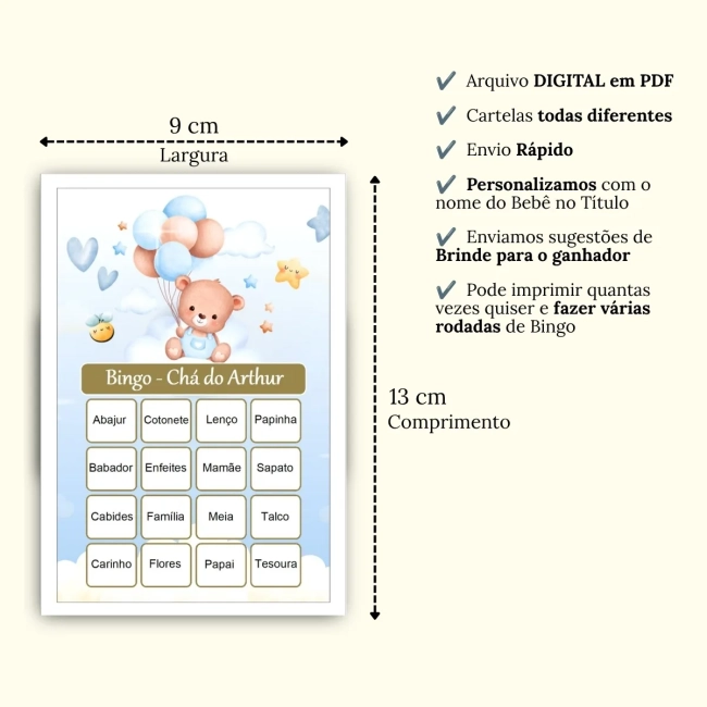 Bingo Chá de Bebê Menino Pdf Para Imprimir