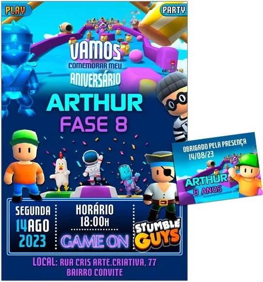Convite Digital C/tag Video Game Stumble Guys