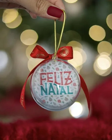 Enfeite Natal Bola Acrílica Personalizada C/embalagem 3 Unid