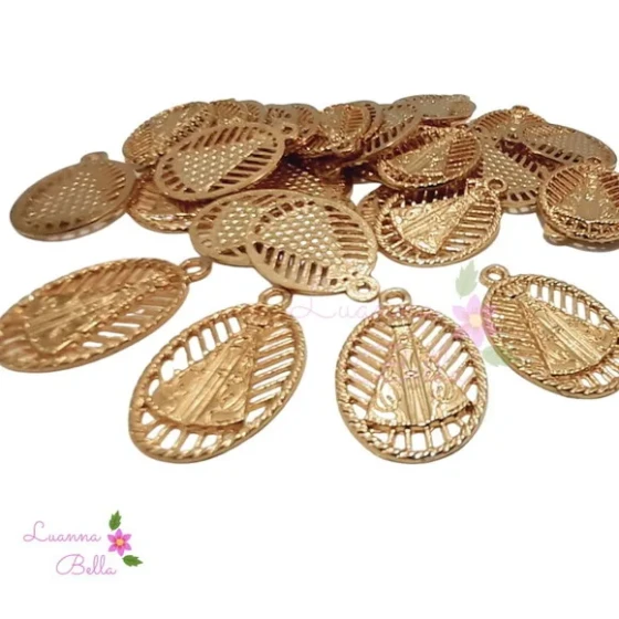 Medalhão de metal dourado Nossa Senhora Aparecida - pact c/4