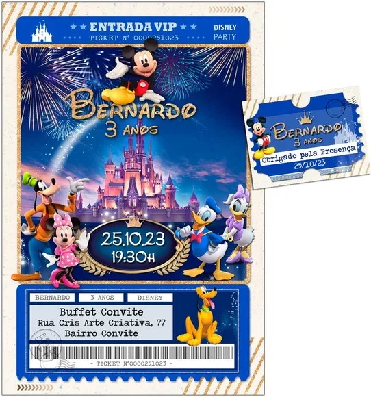 Convite Digital C/tag Ingresso Disney Mickey