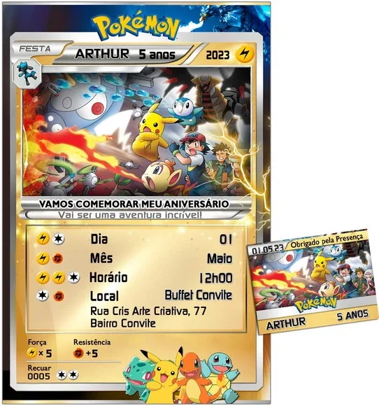Convite Digital C/tag Pokemon Carta Ouro