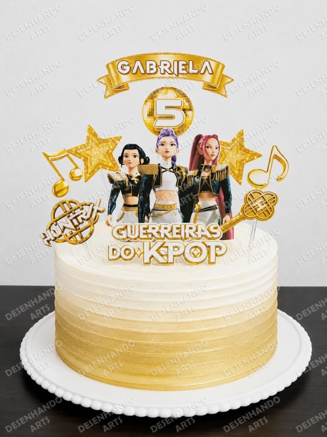 ARQUIVO DE CORTE TOPO DE BOLO GUERREIRAS DO K-POP GOLDEN