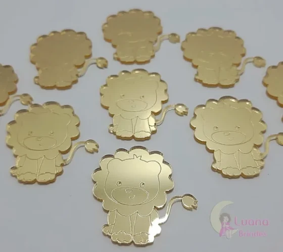 Aplique Leão Acrílico Espelhado Dourado 3,5cm Pct 6 Unid