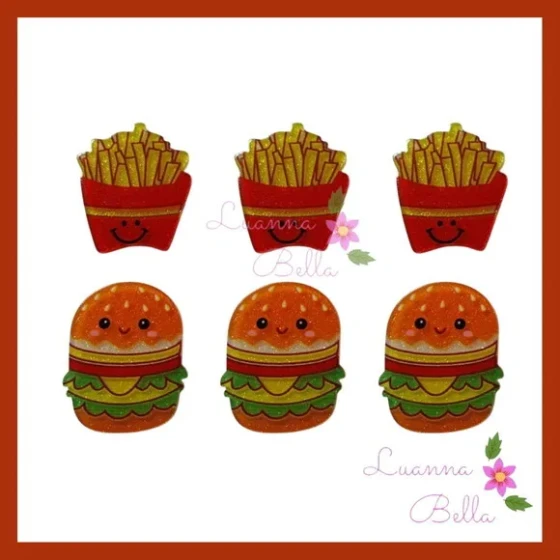 Apliques Acrílicos Lanche e Batata - Pcts c/6 unds