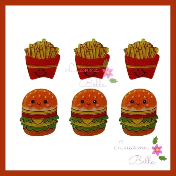 Apliques Acrílicos Lanche e Batata - Pcts c/6 unds
