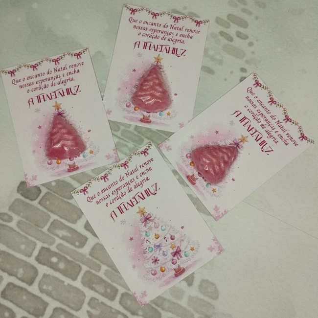 50 unidades Mini Sabonete Árvore/ Pinheiro de Natal no Card - Mimo de Natal (rosa)