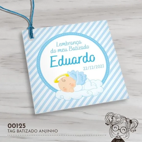 Tag Quadrada Batizado Anjinho - 00125