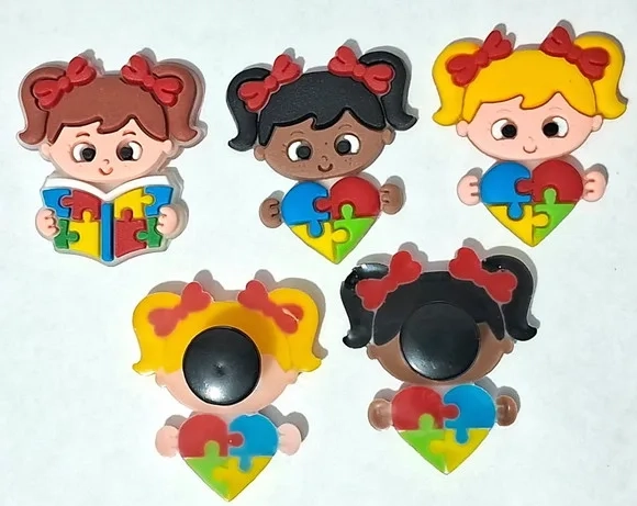 Pins para Crocs Menina e Menino Simbolo Autismo 6 Unidades