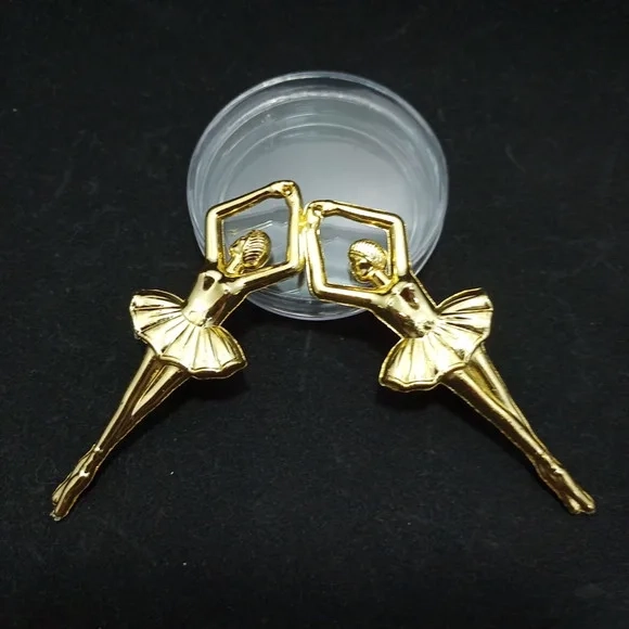 Pingente Bailarina de Acrílico Dourado 8,0cm Pct 6 Unidades