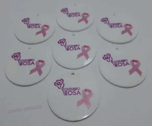 Pingente Outubro Rosa de Acrílico U.V. - pct com 5 unid