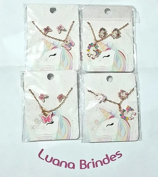 Kit Infantil Colar e Brinco Dourado Variados - 2 Kits
