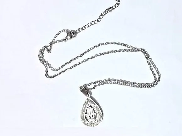 Colar Mão de Fatima Niquel com Strass Aço Inoxidável 45cm