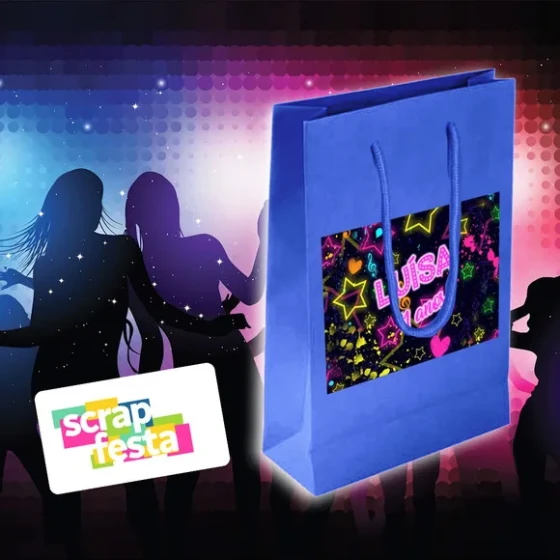Sacolinha Papel Personalizada Festa Aniversário Balada Neon