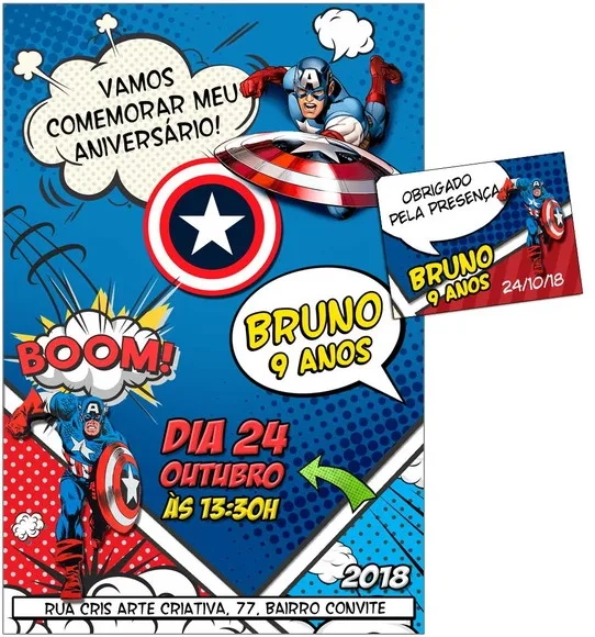 CONVITE DIGITAL C/TAG Cartoon Capitão América