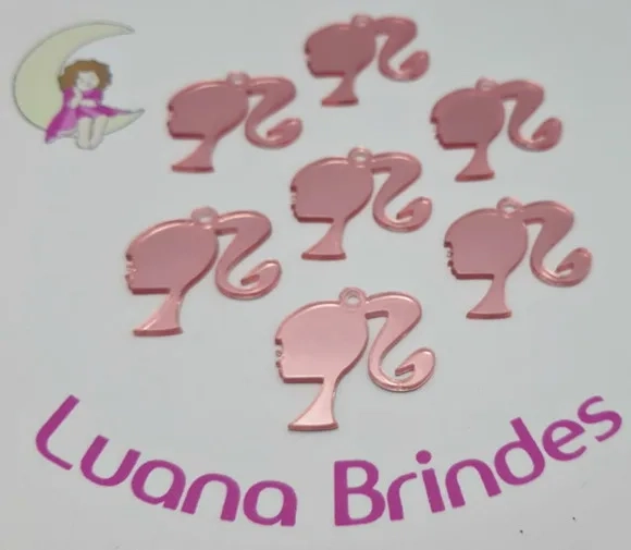 Pingente Barbie Acrílico Espelhado Rose Pct 6 Unid