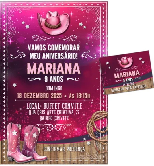 Convite Digital C/tag Cowgirl Sertaneja Brilho