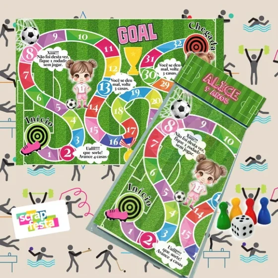 Jogo Tabuleiro Personalizado Festa Esporte Futebol Menina