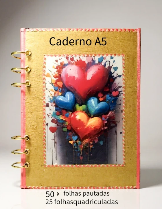 Caderno Tipo Fichário Coração Kraft