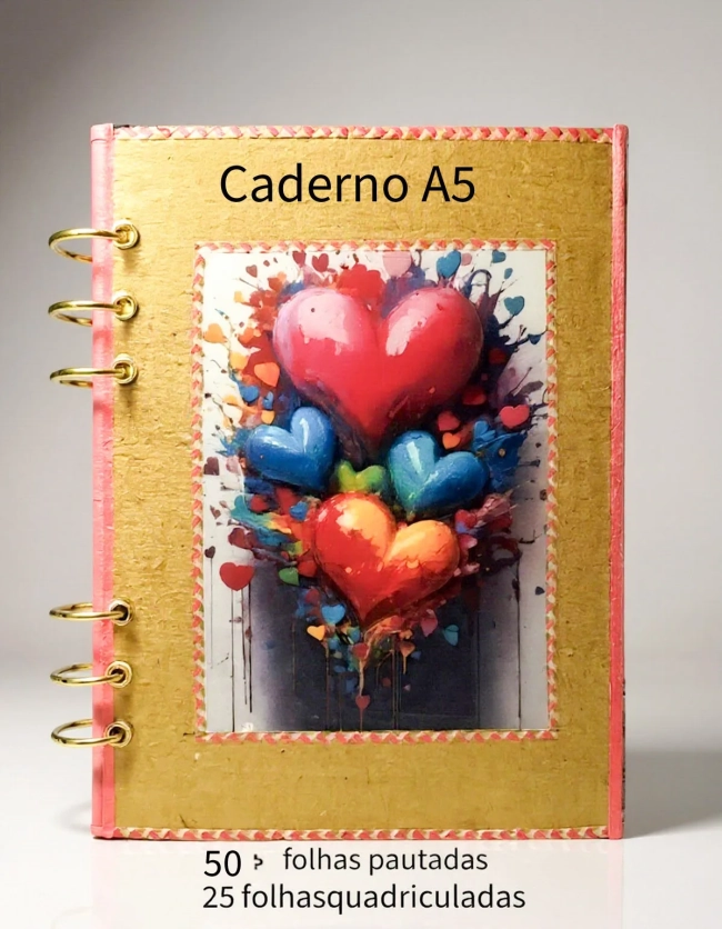 Caderno Tipo Fichário Coração Kraft