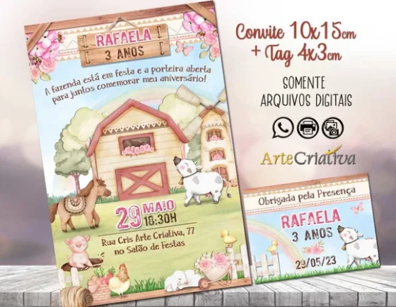 Convite Digital C/tag Fazenda Menina Boho Aquarela