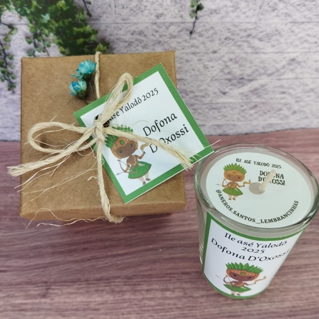 10 Unidades Vela Aromática no Copo Personalizada Orixa Oxóssi  - Odé - FAZEMOS QUALQUER TEMA