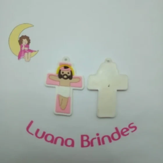 Pingente Crucifixo Rosa de Borracha 5cm Pct 4 Unidades