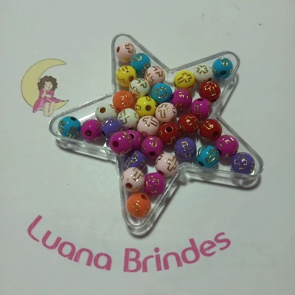 Bolinha Colorida com Cruz Dourada 8mm Pct 100 Unidades
