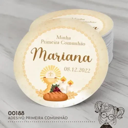 Adesivo Redondo Primeira Comunhão - 00188