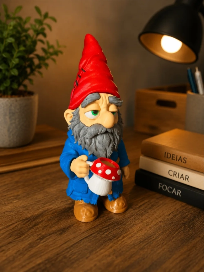 Gnomo Decorativo com Xícare de café de Cogumelo em Impressão 3D